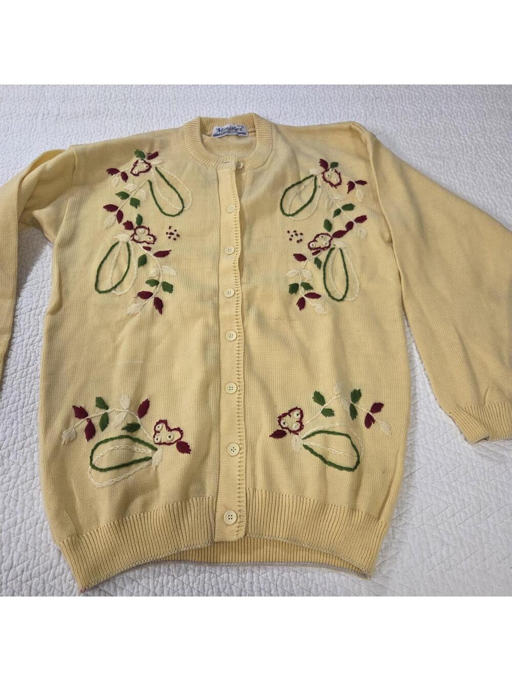 Vintage Minister Garments Yellow Floral Embroidered Sweater